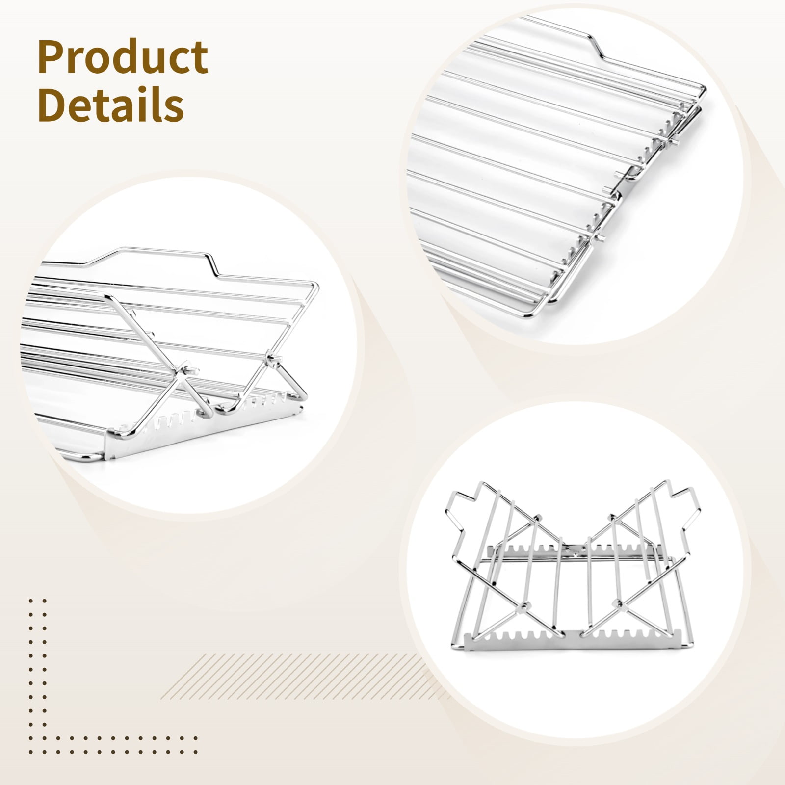 Stainless Steel Turkey Roasting Rack, Foldable V Rack for Oven Cooking and Grilling, Compact Turkey Roaster with Handles for Chicken, Meat, Vegetables, BBQ and Holiday Roasts