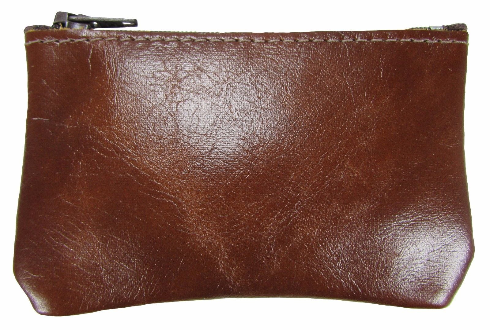 Leather Zippered Coin Pouch Change Holder USA Made, Distressed Brown