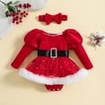 thumbnail image 2 of Newborn Baby Girl Christmas Outfits Santa Romper Dress Velvet Long Sleeve Plush Fur Trim Bodysuit Headband Set Xmas Holiday Clothes, 2 of 8