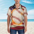 thumbnail image 2 of Fotbe Baseball Ball With Flag Camisa Hawaiana para Hombre Unisex – Camisa Casual de Verano con Botones de Manga Corta de Algodón y Lino,XX-Large, 2 of 7