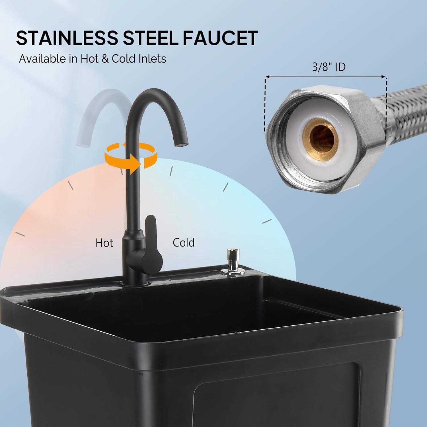SONGMY Utility Sink Laundry Tub for Washing Room, Freestanding Utility Sink with Stainless Steel Faucet,Black,19.69"L x 18.9"W x 46.85"H