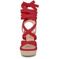 thumbnail image 3 of BLISSFUL STEP Sandales Espadrilles à Lacets à Talon Compensé à Brides pour Femme Rouge US 10, 3 of 7