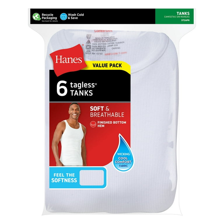 Hanes Undershirt, Ribbed Value Pack, Comfortable 100% Cotton Tank