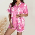 thumbnail image 2 of Xmyrz Lounge Sets For Women Pajama Set Button Down Lapel Print Lightweight Short Sleeve Shorts Set Loungewear Likable Bunny Pj'S Sleepwear Outfit, 2 of 5