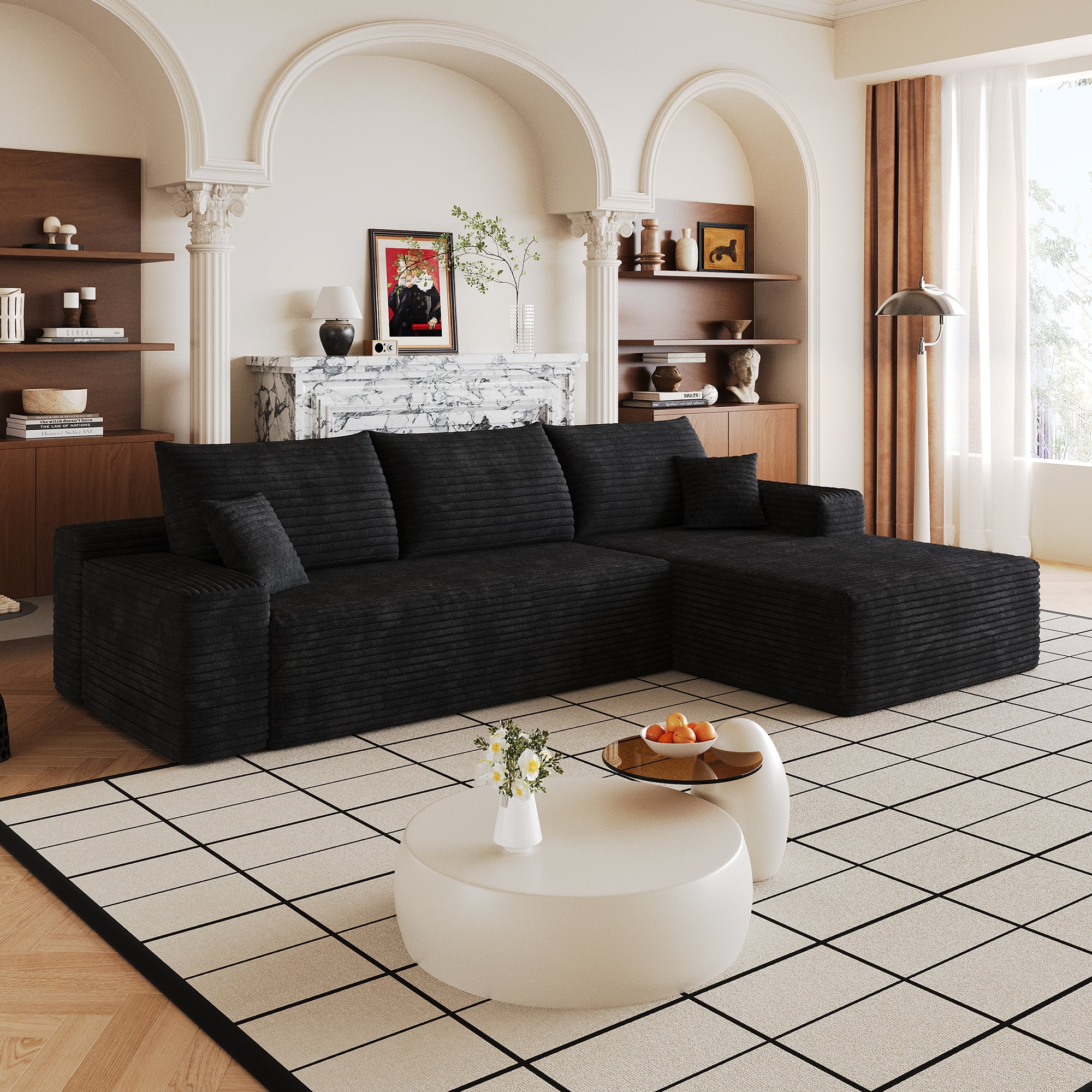 Cloud Sectional Couch 107-Inch with L-Shape Chaise and Deep Seat, Modular Sofa and Corner Couch for Living Room Bedroom, No Assembly Required, Black