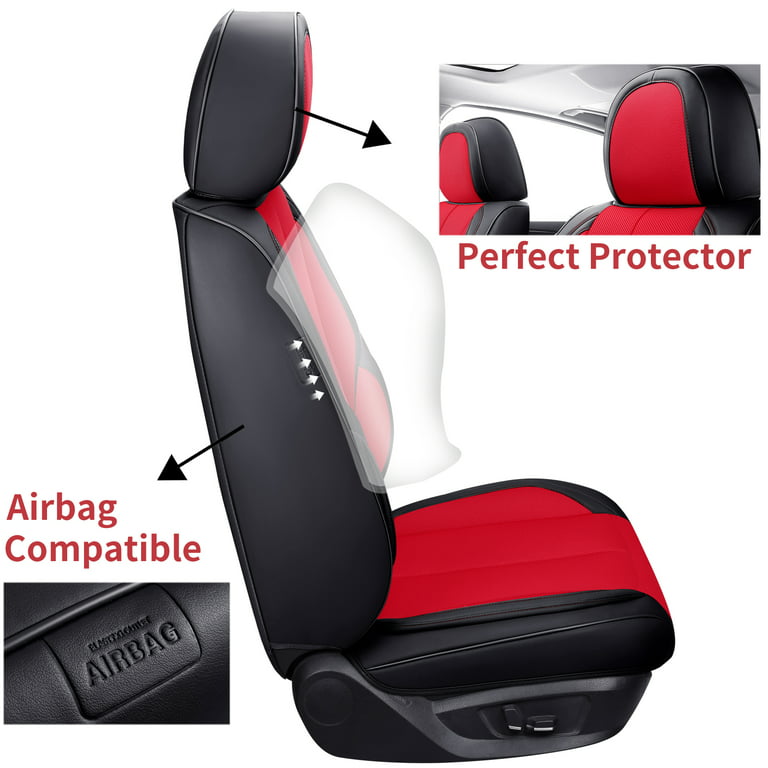 Coverado Seat Cover Full Set, 5 Seats Front and Back Car Seat Protectors,  Breathable Magna Fabric &Leather Auto Seat Cushions, Universal Fit for Most  Cars, SUVs and Trucks, Red 