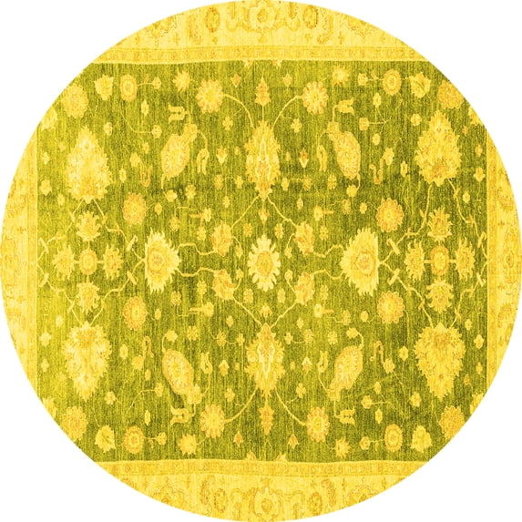 Ahgly Company Machine Washable Indoor Round Oriental Yellow Traditional Area Rugs, 6' Round