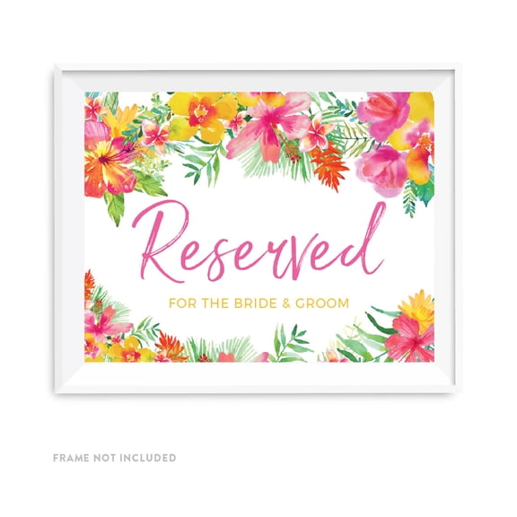 Tropical Floral Garden Party Wedding Party Signs, Reserved for the Bride & Groom, 8.5x11-inch