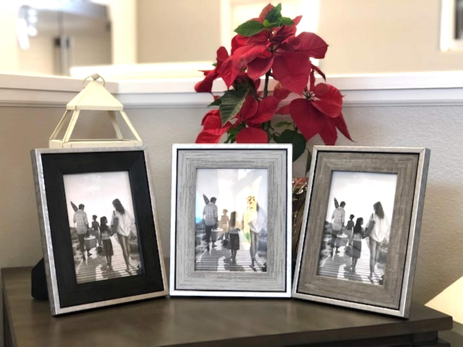 Tasse Verre 5x7" Rustic Picture Frames (3-Pack) Distressed Farmhouse Industrial Table Photo Frame