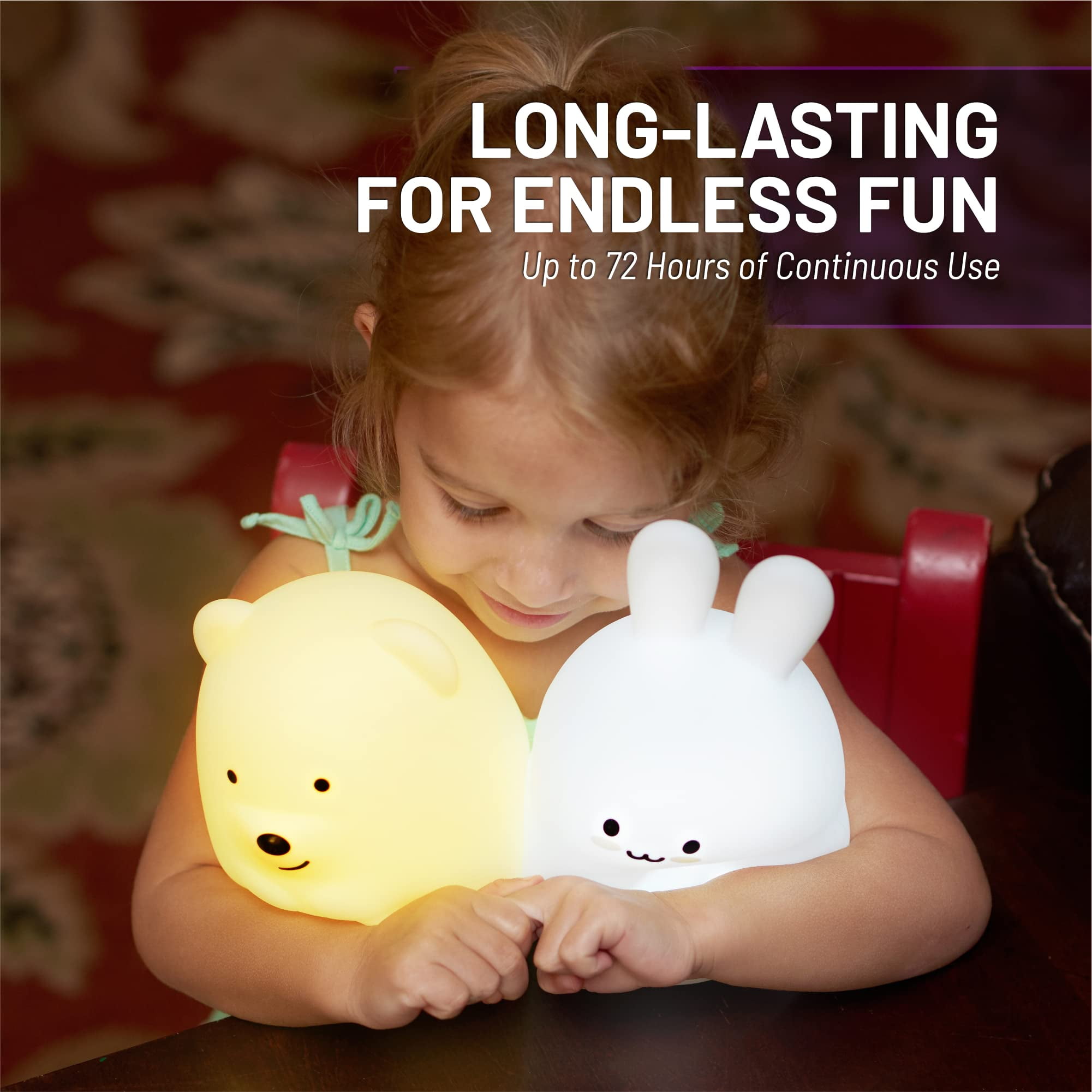LumiPets Nursery Nightlight: Bear-Shaped Baby Nightlight - Rechargeable with Remote Bed, Sleep, Crib