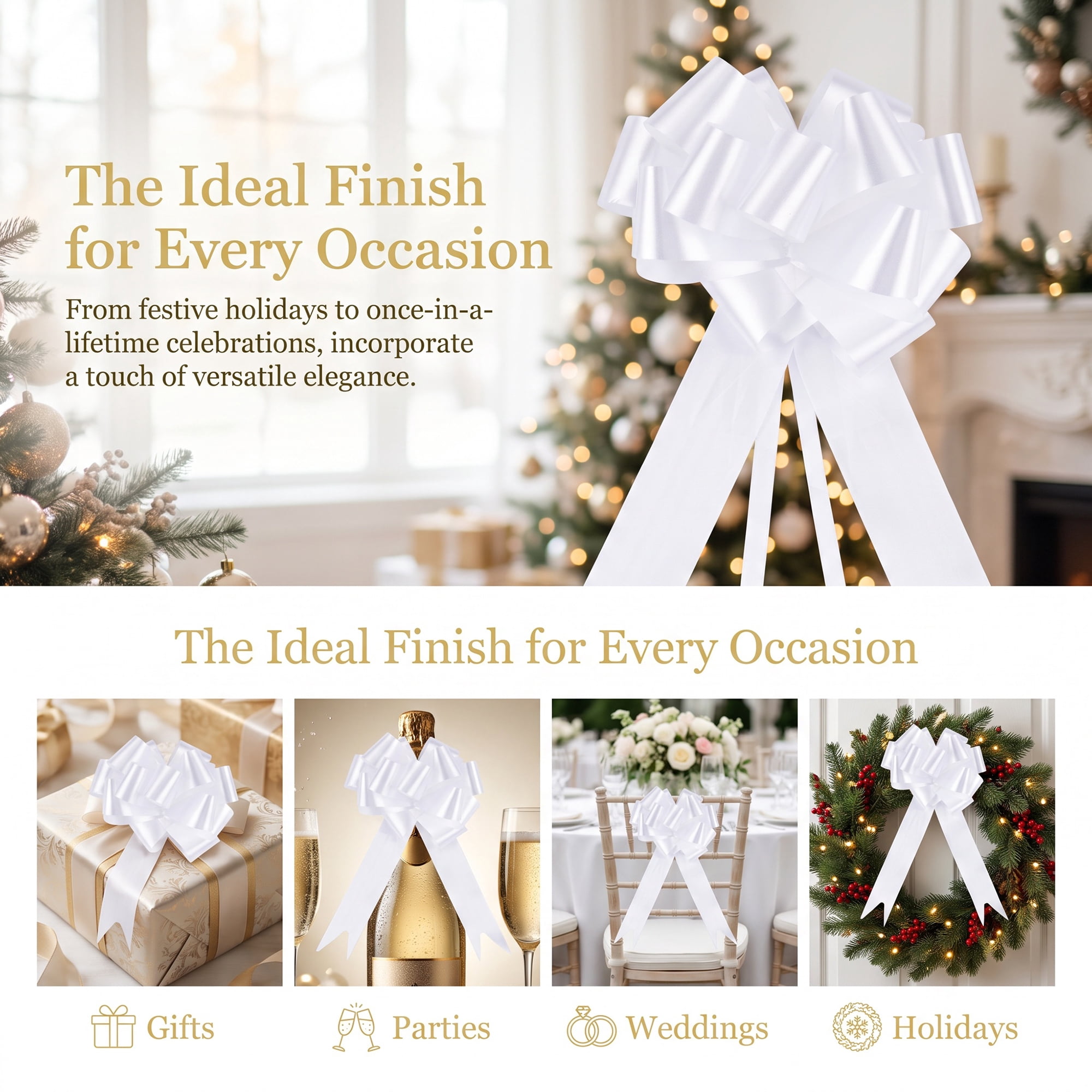 Unique Bargains Crush-Resistant Metallic Bows for Gift Wrapping and Decoration White