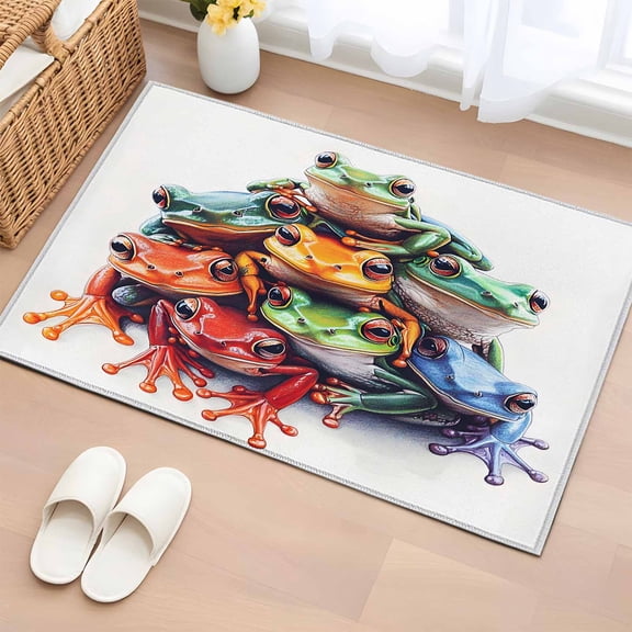 2x3 Ft Entryway Area Rug, Frogs Prints Kitchen Rug Runner Washable Floor Mat, Modern Colorful Animals Non Slip Indoor Door Mat Throw Carpet for Bathroom Living Room Bedroom