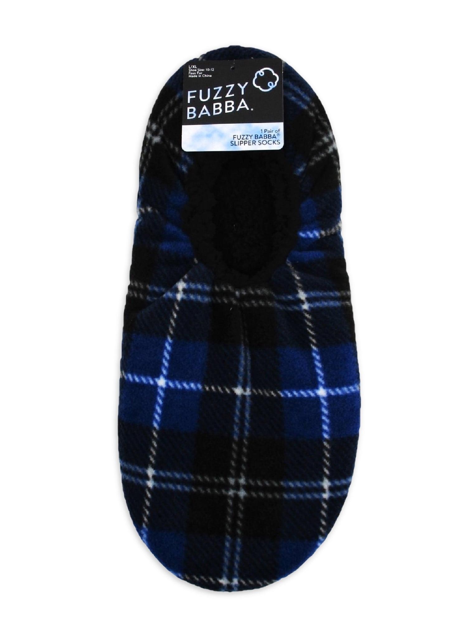 Fuzzy Babba Men's Blue Plaid Slipper Socks, Sizes M/L-L/XL