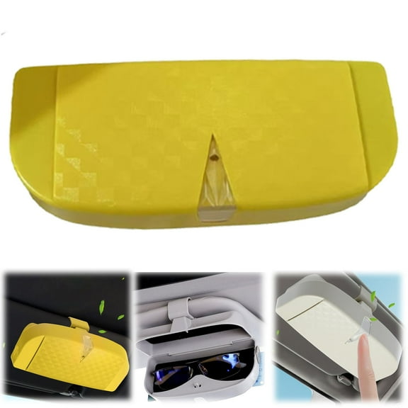 LKXGBMY Car Interior Sun Visor Sunglasses Storage Box, Push-Type Switch Sunglasses Holder with Soft Scratch-Resistant Lining, Multi-Function Card Coin Ticket Organizer, Universal for Cars Yellow