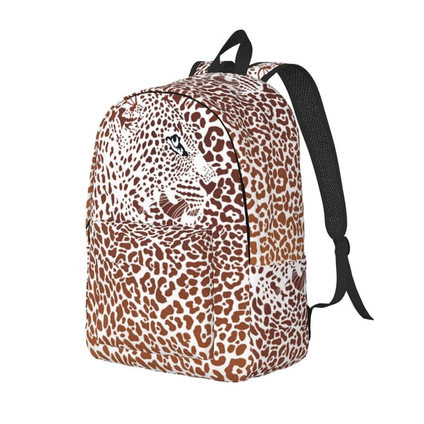 Balery Leopard Brown Mochila Clásica Impresa Básica para Viaje, Mochila Escolar Resistente al Agua, Mochila de Lona con Correas Ajustables-Small