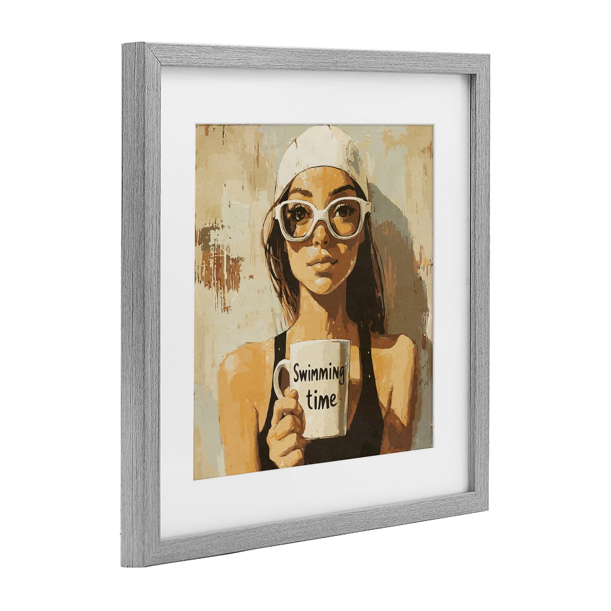 Stupell Industries Swimming Mug Girl Gray Framed Print Under Glass, design by Layla Oz