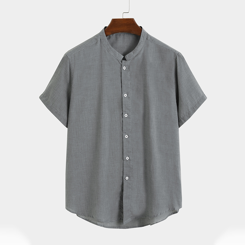 INCERUN Mens Collarless Short Sleeve 