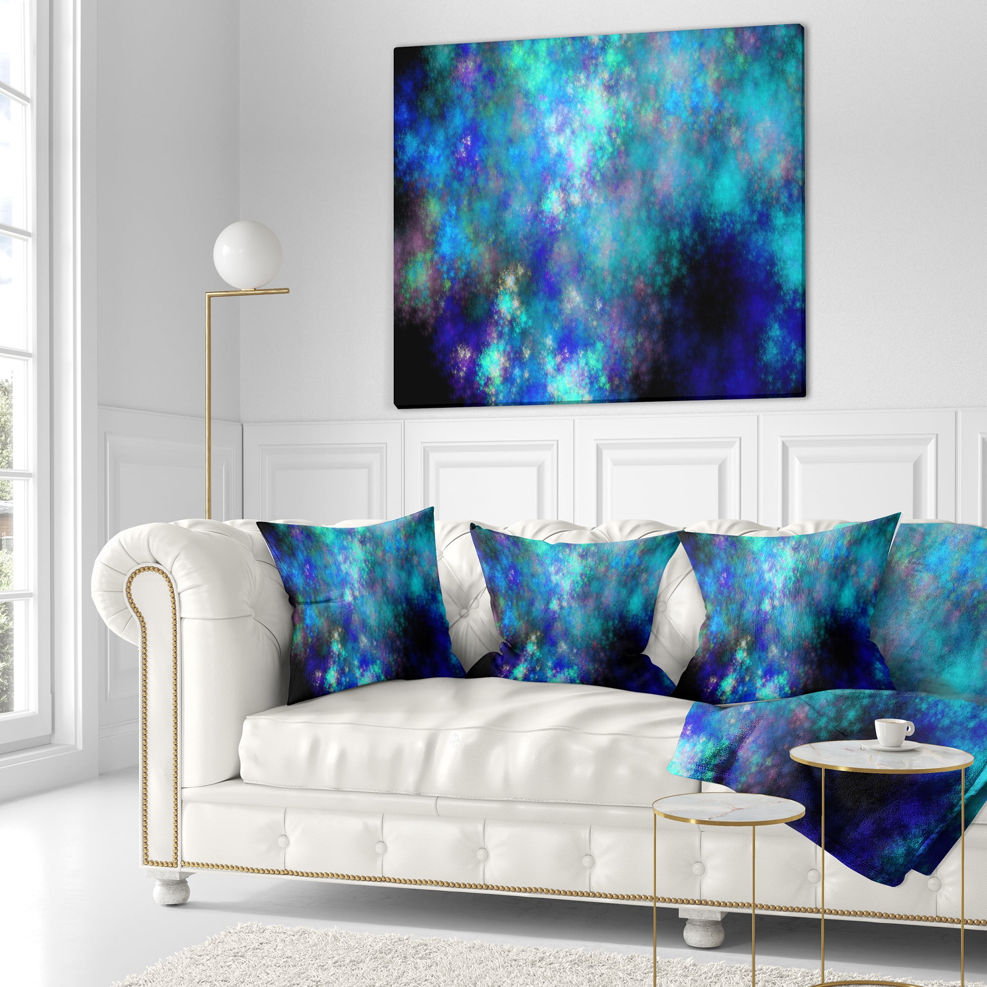Designart Light Blue Starry Fractal Sky - Contemporary Throw Pillow - 16x16