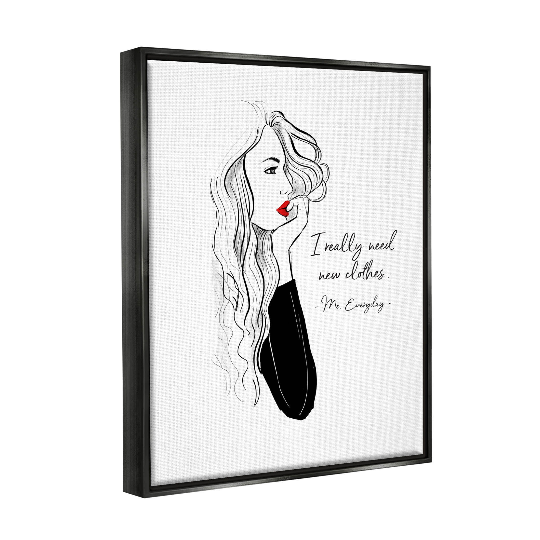 Stupell Industries Need New Clothes Funny Fashion Graphic Art Jet Black Floating Framed Canvas Print Wall Art, Design by Alison Petrie