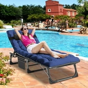 Slsy Folding Camping Cots for Adults, Adjustable 4-Position Reclining Folding Chaise with Mattress & Pillow, Portable Folding Lounge Chair Sleeping Cots Bed