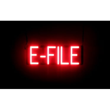 SpellBrite E-FILE LED Sign for Business. 20.1" x 6.3" Red E-FILE Sign Has Neon Sign Look With Energy Efficient LED Light Source. Visible from 500+ Feet, 8 Animation Settings.