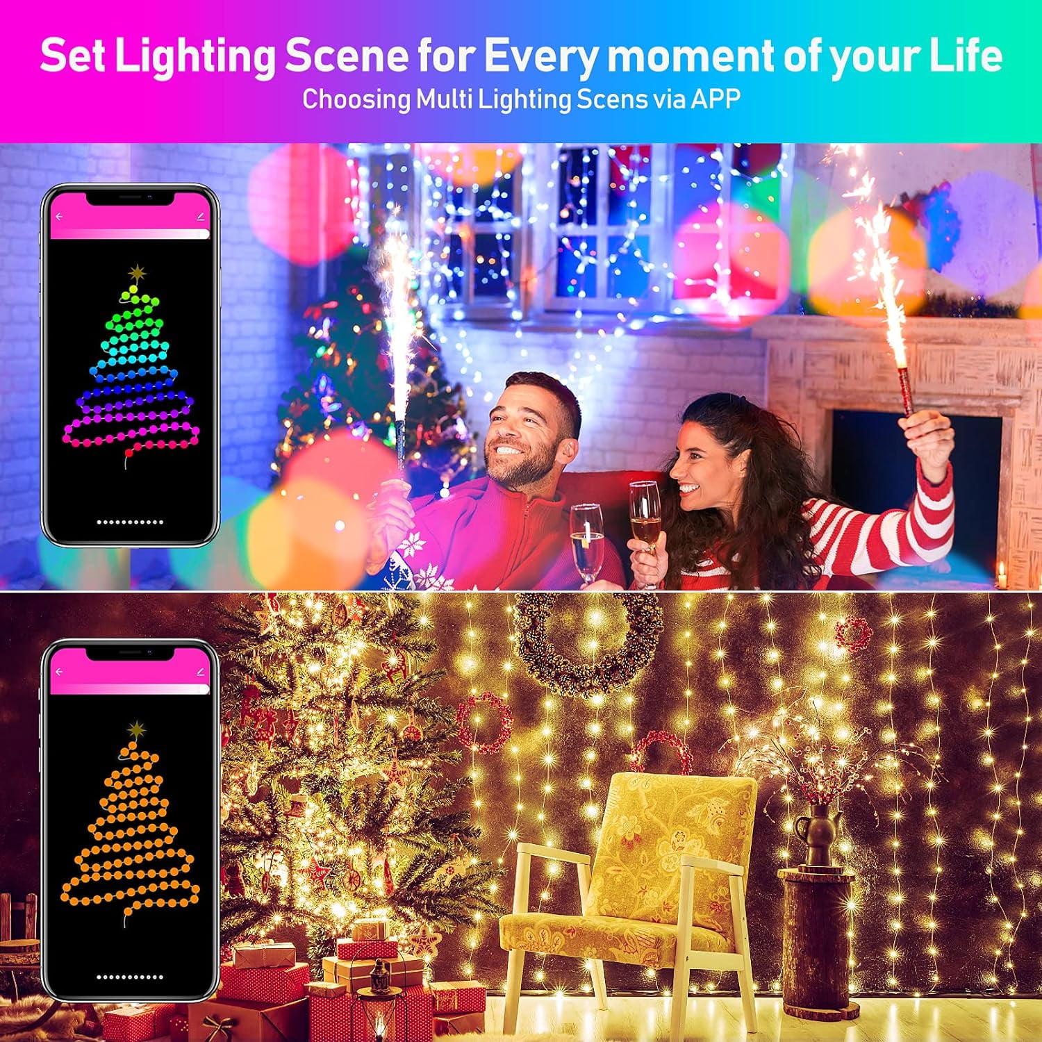 2 Pack 400 LED Fairy Color Lights,USB 131.2 ft APP and Remote Fairy Lights,Multiple Modes RGB Fairy String Lights for Patio Festival Wedding Party