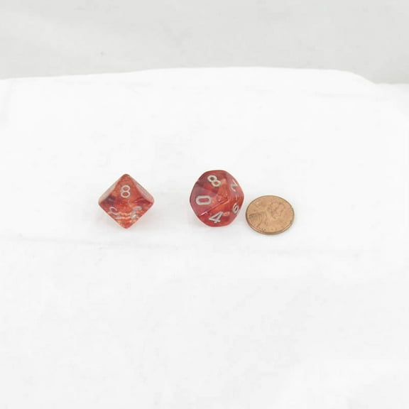 Red Nebula Luminary Dice with Silver Numbers 16mm (5/8in) D10 Set of 2 Wondertrail