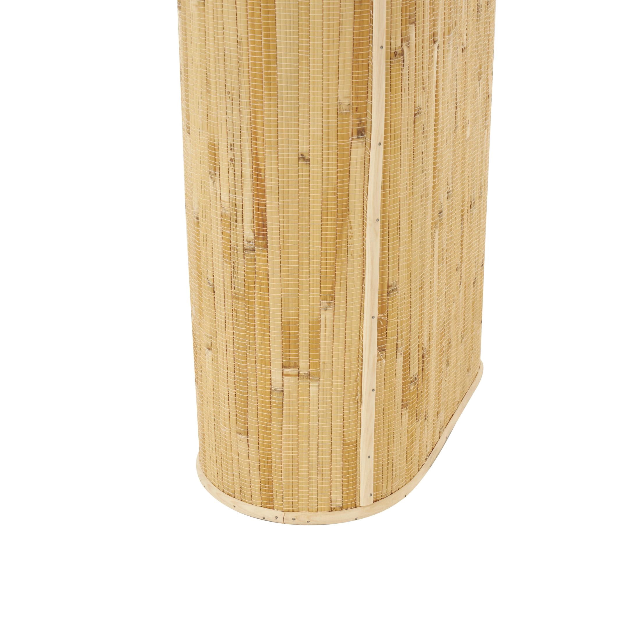DecMode 64" x 32" Brown Rattan Handmade Textured Oval Console Table with Linear Wood Strip Design, 1-Piece