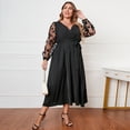 thumbnail image 6 of IBTOM CASTLE Plus Size Wedding Guest Dress for Women Long Sleeve V Neck Mesh Ruffle Sparkle Glitter Cocktail Party Dress XL Black Flower, 6 of 8