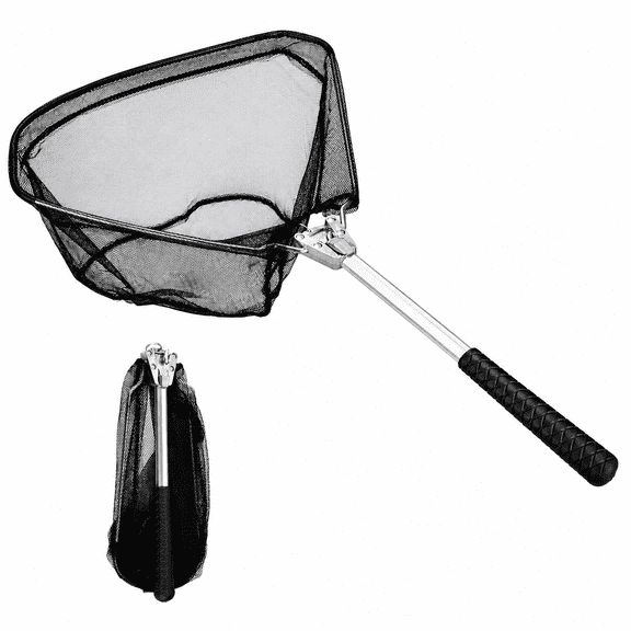 Ouxumoll Fishing Net with Handle, Aluminum Triangular Folding Landing Net, Lightweight Extendable Net for Fly Fishing, Streams, and Ponds, Compact Short-Shaft Design for Easy Carry