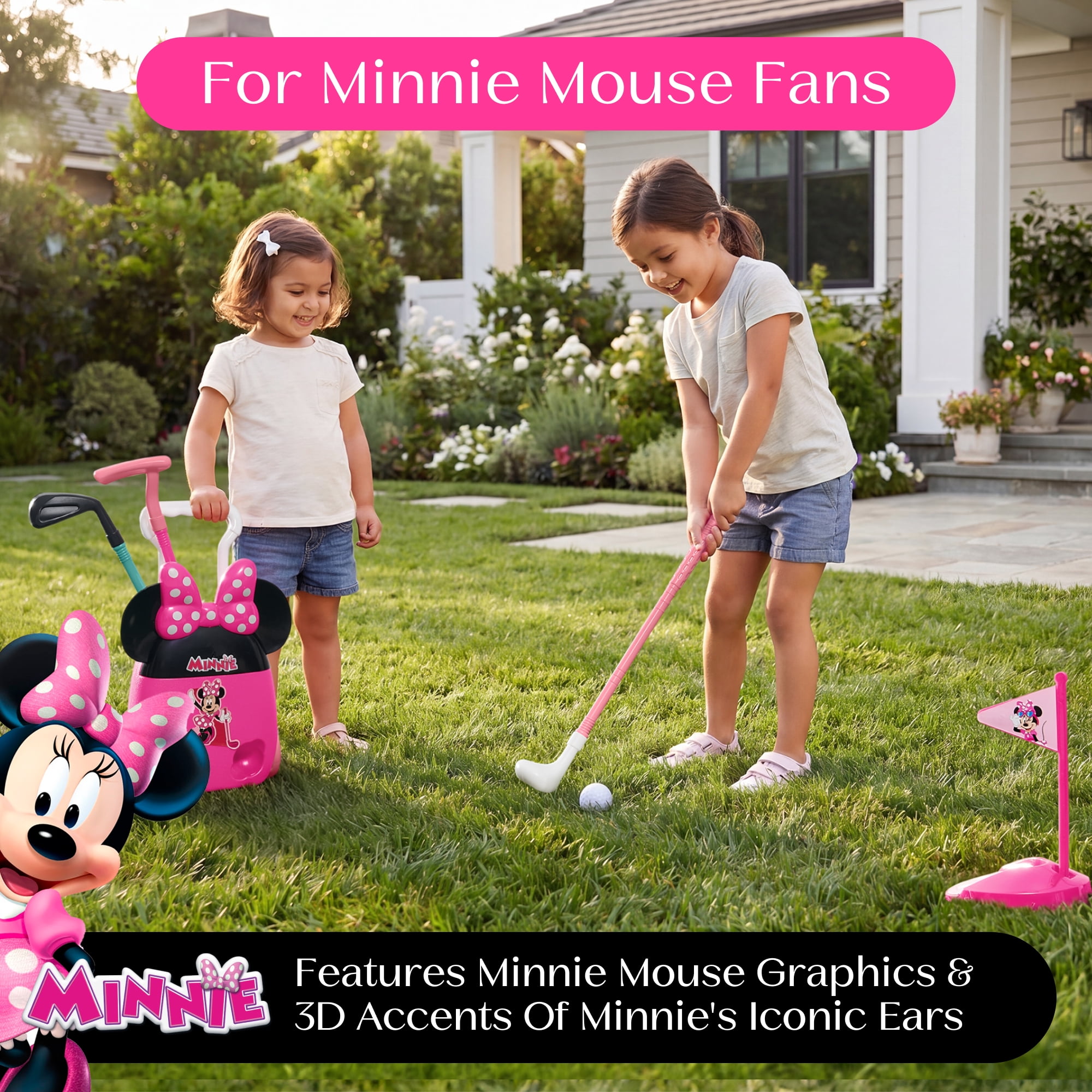 Minnie Mouse Golf Sports Set by Delta Children - 8-Piece Toddler Golf Playset with Wheeled Golf Bag, 3 Clubs, 2 Balls & Putting Hole