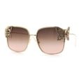thumbnail image 4 of Luxury Womens Heavy Rhinestone Bling Rectangle Butterfly Metal Sunglasses Gold - Brown Pink, 4 of 8