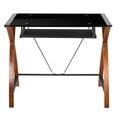 thumbnail image 3 of Black Glass Computer Desk with Pull-Out Keyboard Tray and Crisscross Frame, 3 of 9