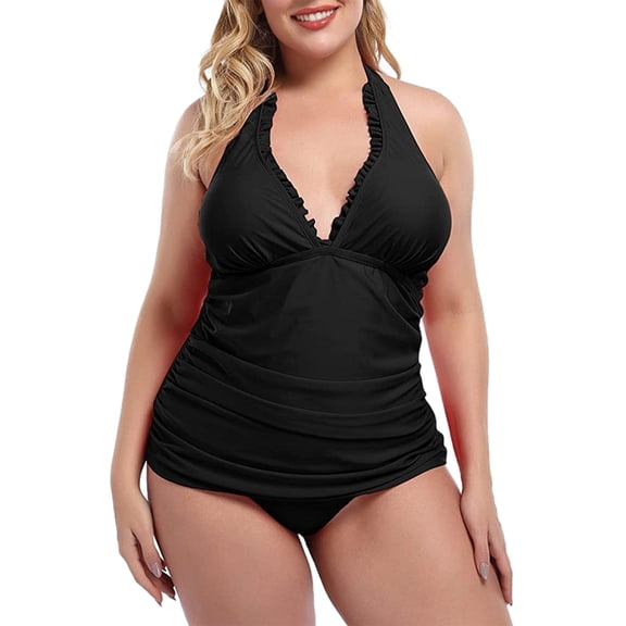 Vedolay Womens Plus Size Swimsuit Women Plus Size Bathing Suits Paisley Print Two Piece Swimsuit Tankini Swimwear,Black XXL