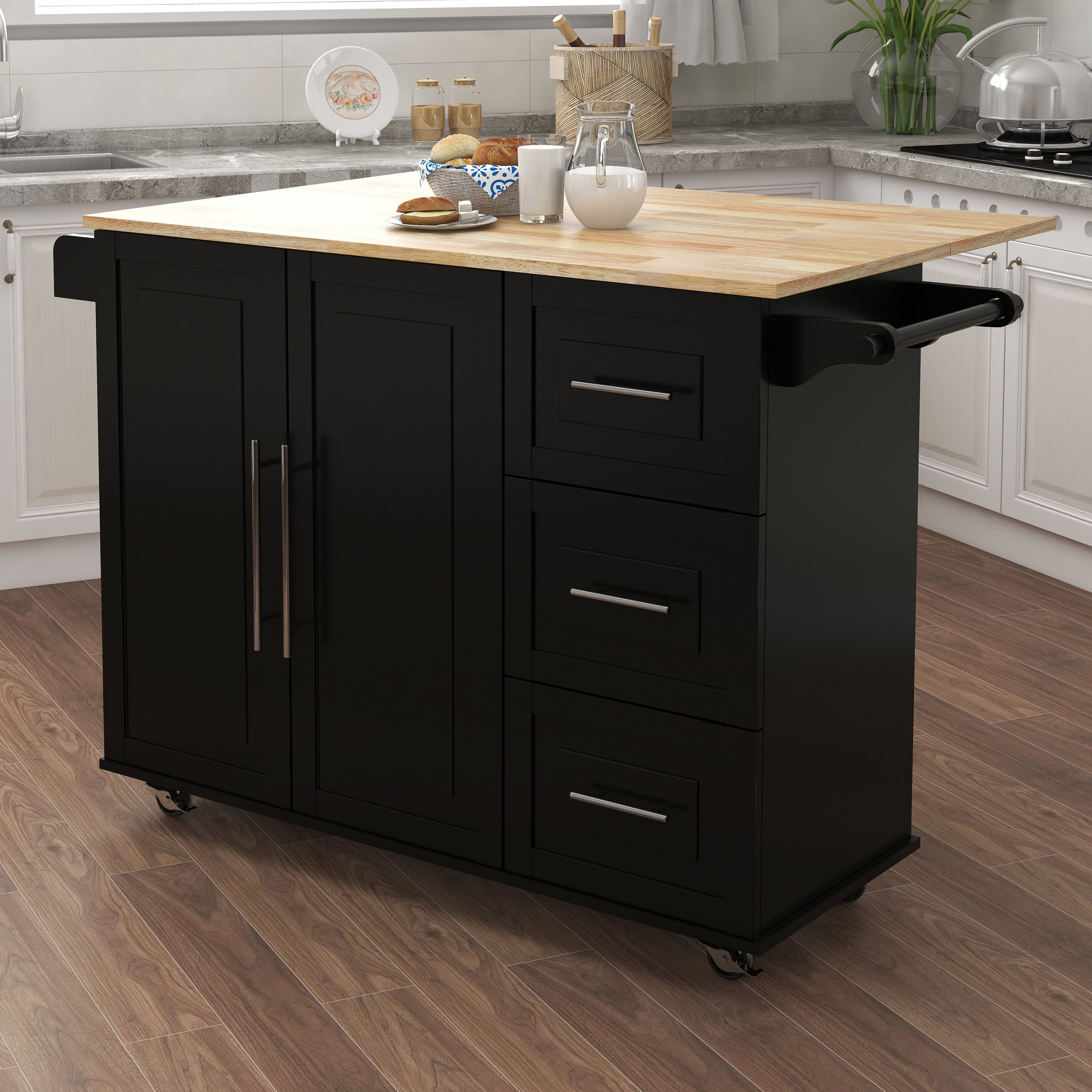 Farmhouse Rolling Kitchen Island, Portable Kitchen Cart Wood Top Kitch —  Farmhouse Kitchen and Bath