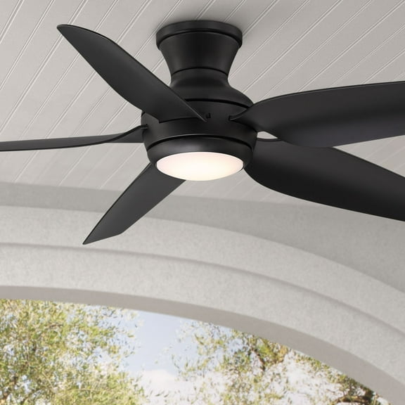 52" Casa Vieja Modern Industrial Hugger Indoor Outdoor Ceiling Fan with LED Light Remote Control Matte Black Damp Rated for Patio Exterior House Home
