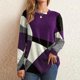 thumbnail image 1 of ICHUANYI Clearance Women Fashion Casual Round Neck Buttons Geometric Contrast Color Long Sleeve T-Shirt Top(Purple, M) ICHUANYI WER2023080707775, 1 of 5