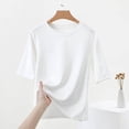 thumbnail image 5 of Ohufall Women's 1/2 Sleeve T-shirts Fashion Casual Solid Color Pullover Short Sleeve Round Neck Blouses Summer Stretchy Loose Fit Home Tee Tops, 5 of 5