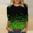 thumbnail image 2 of Lopecy-Sta Womens Tops Crew Neck Clover Print 3/4 Sleeve T-Shirt For St. Patrick's Day And Casual Wear, 2 of 5