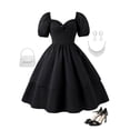 thumbnail image 2 of MEZZALL Dresses Elegant Girls Heart Neckline Sleeve Little Black Dress Summer Party Formal Gown Versatile Kids Crew Neck Solid Color Child Sundress, 2 of 6
