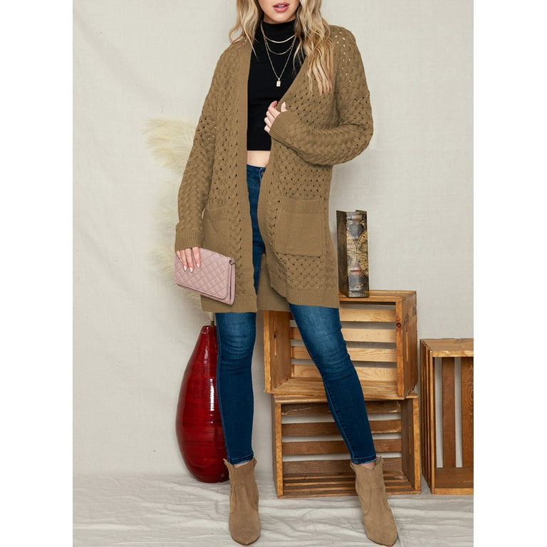 Longline Cardigan Khaki Cardigan Ladies SHEWIN Womens Sweaters