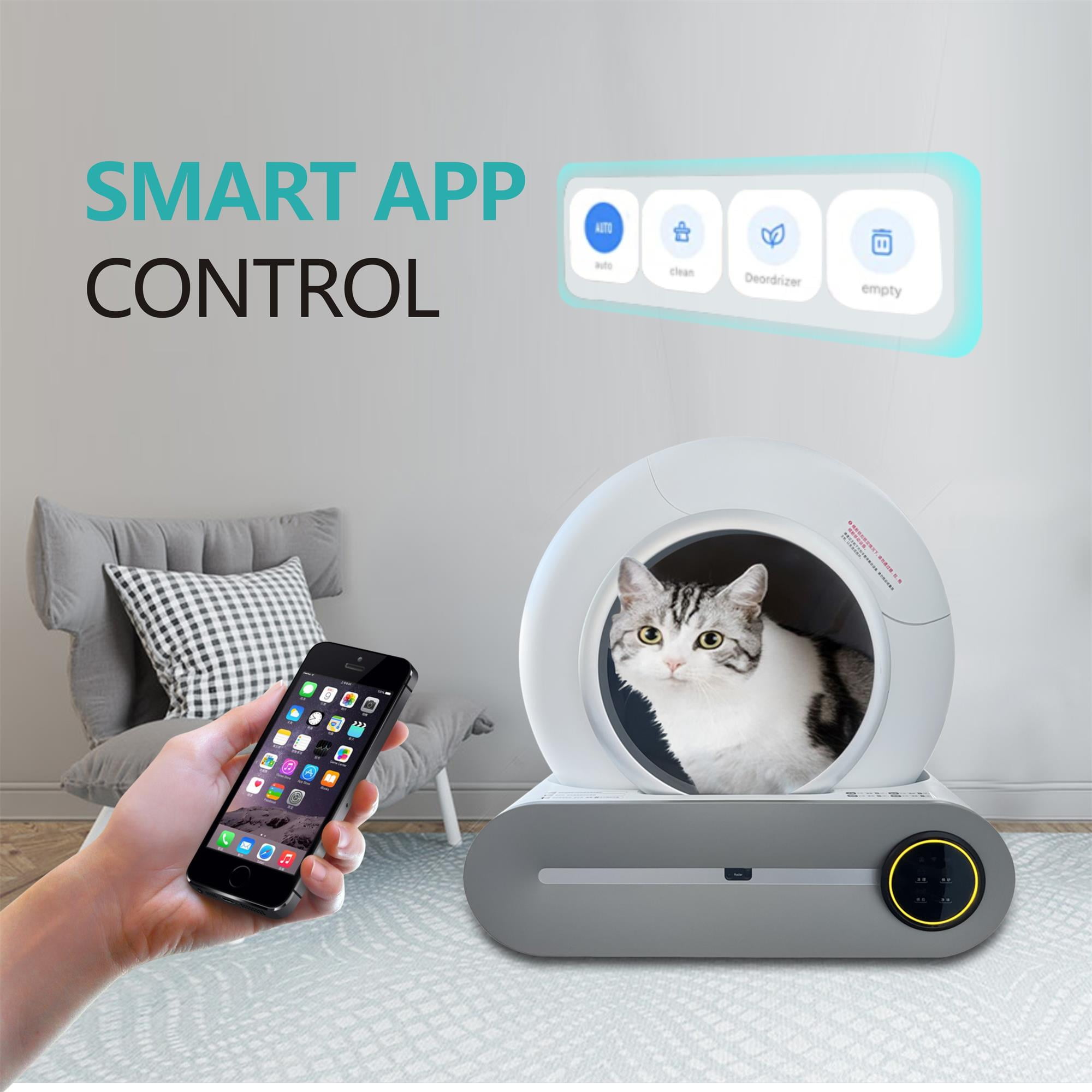 Pefilos 65L Large Capacity Smart Self-Cleaning Cat Litter Box, APP Control/Ionic Deodorizer for Multiple Cats Automatic Cat Litter Cleaning Robot, White Pefilos 65L Large Capacity Smart Self-Cleaning Cat Litter Box, APP Control/Ionic Deodorizer for Multiple Cats Automatic Cat Litter Cleaning Robot, White