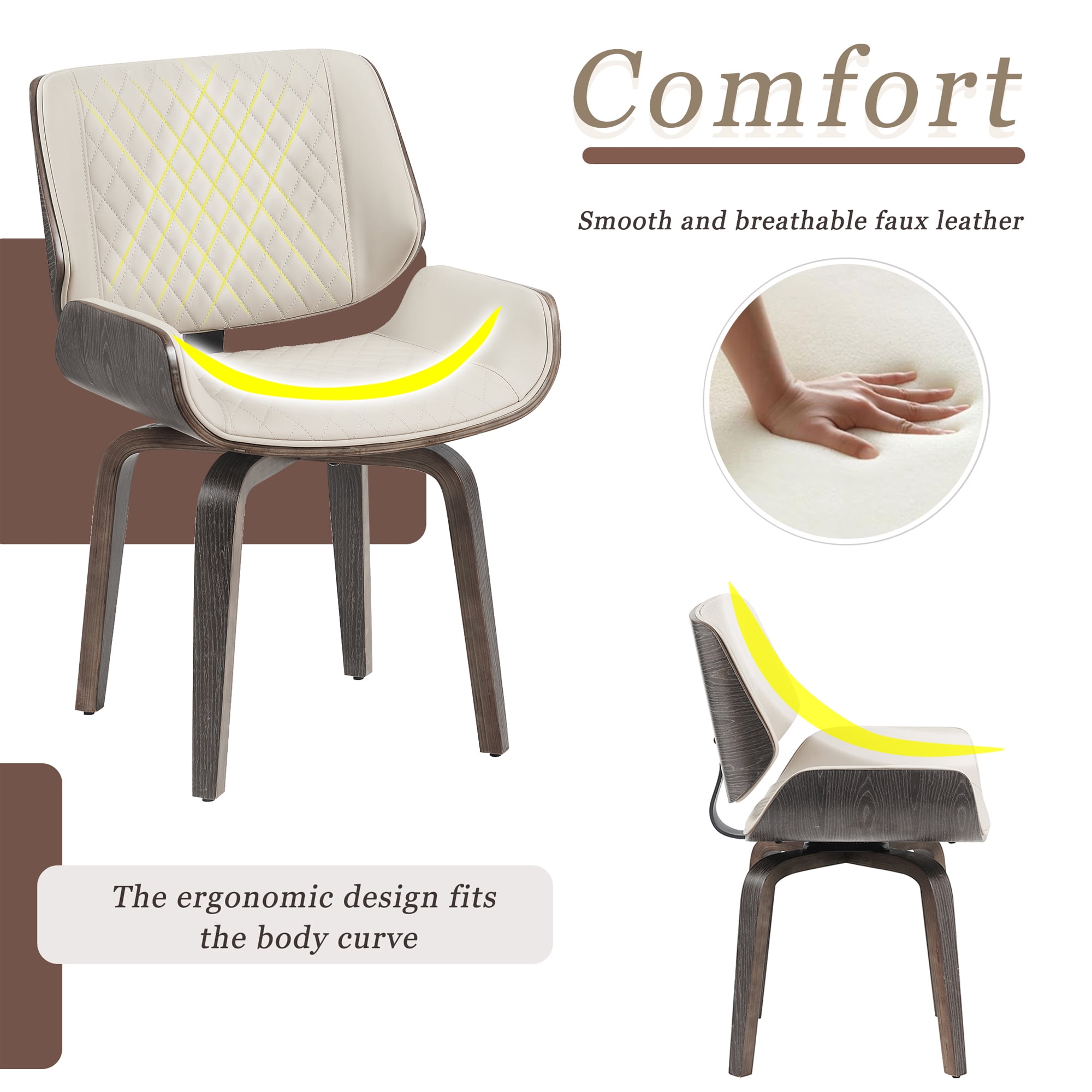 Euroco Swivel Dining Chairs Set of 2,PU Leather Upholstered Kitchen Chairs for Dining Room,Beige