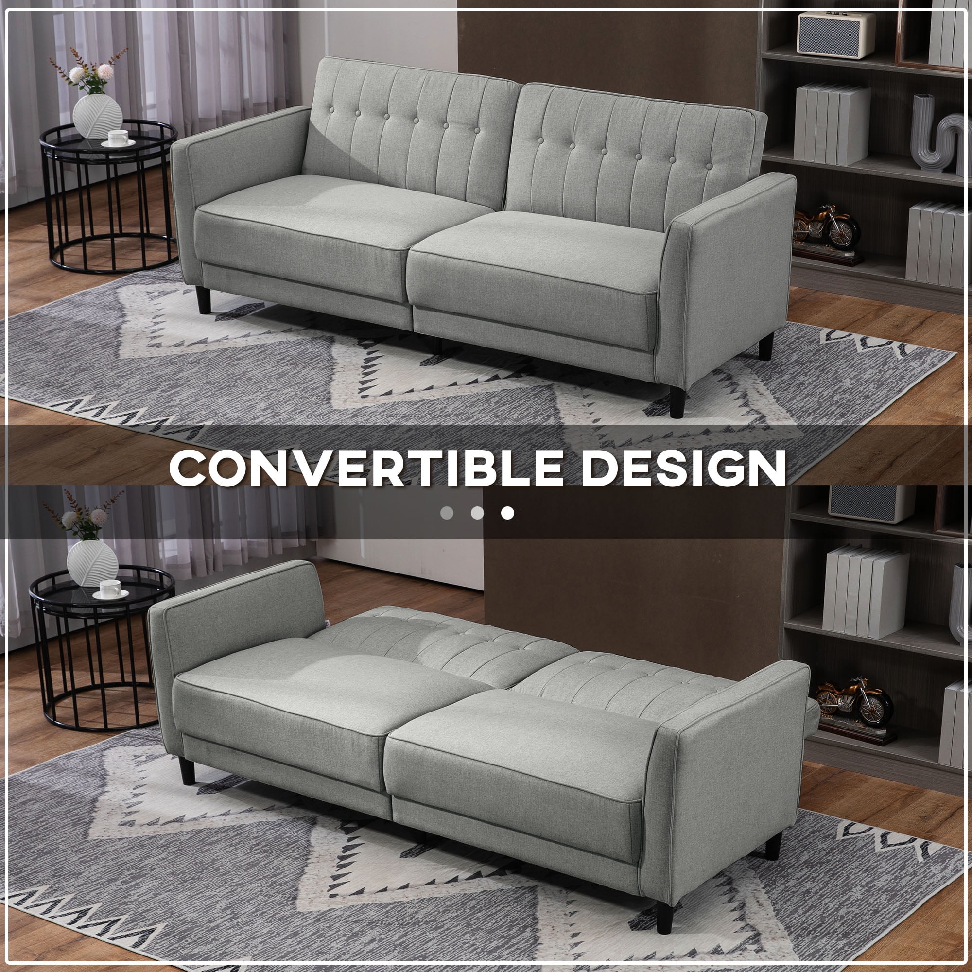 HOMCOM Convertible Sofa Bed with Adjustable Back Button Tufted Sofa Bed Couch for Living Room Guest Room Apartment Charcoal Grey