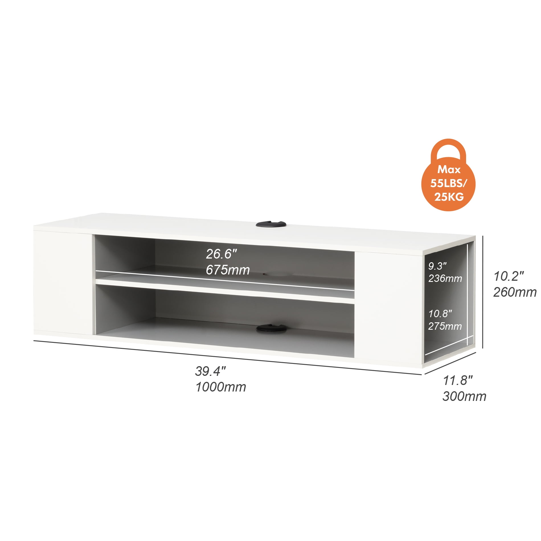 Yellow Light Floating TV Stand Wall Mounted, Modern Floating Media Storage Shelves TV for Wall, 39.3 inch, White
