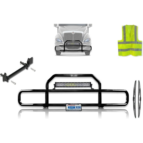 Kozak Semi Truck International Prostar (plastic bumper) 2008  Front Grille Deer Moose Brush Bumper Guard Black