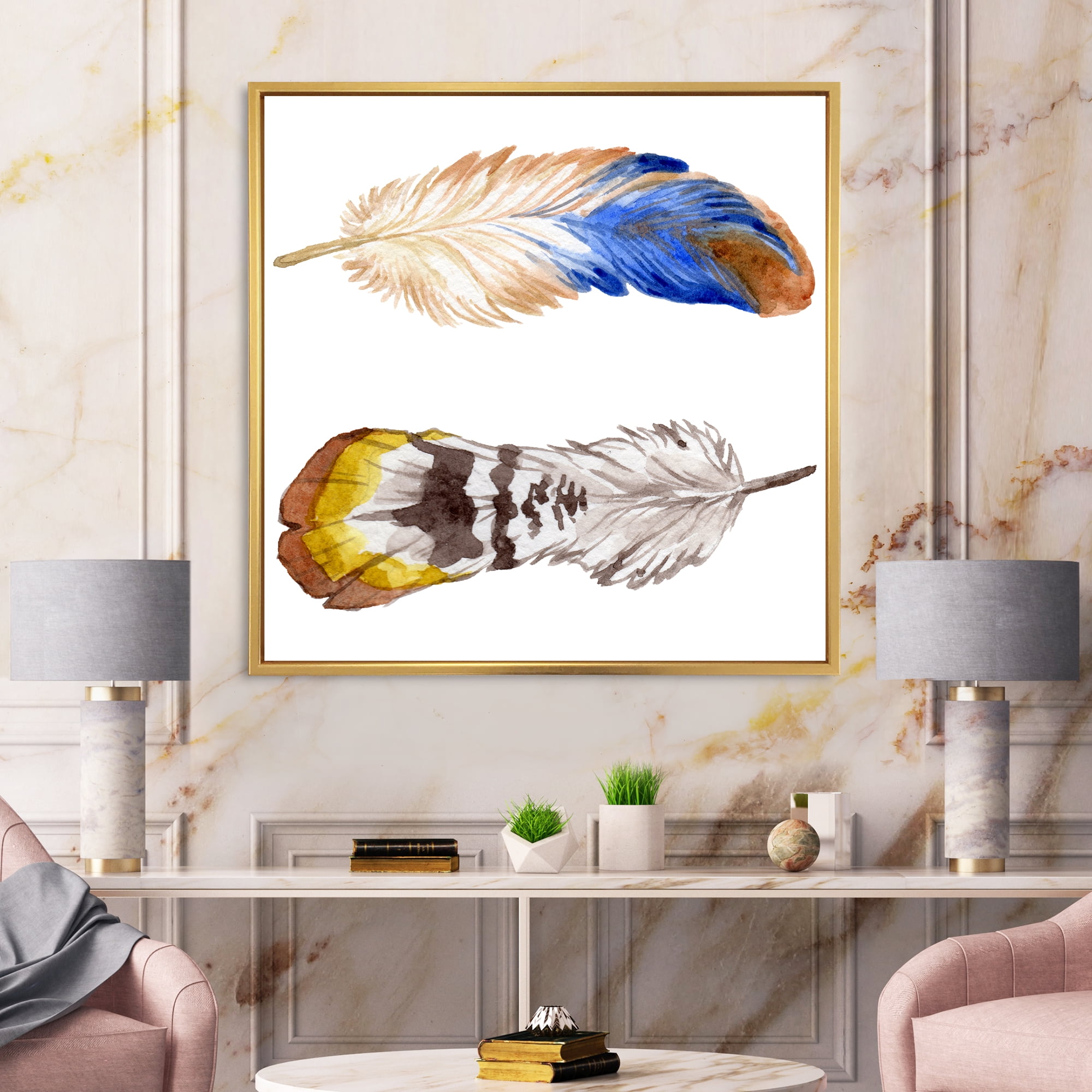 Colorful Boho Art Feather Set III 16 in x 16 in Framed Painting Canvas Art Print, by Designart