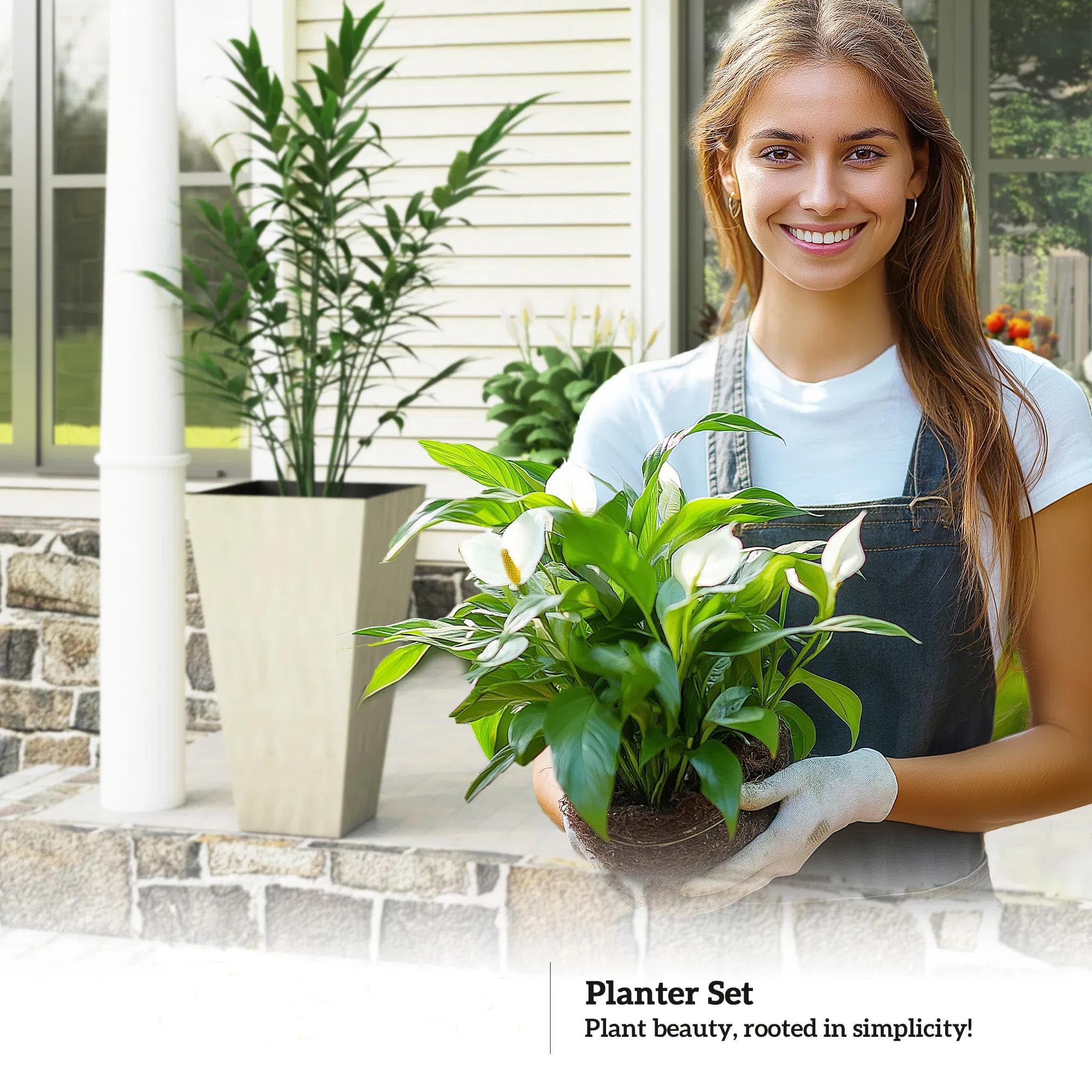 Set of 3 Tall Plastic Planterswith Drainage Hole, Outdoor Flower Plant Pots, Indoor Planters for Porch Patio and Deck