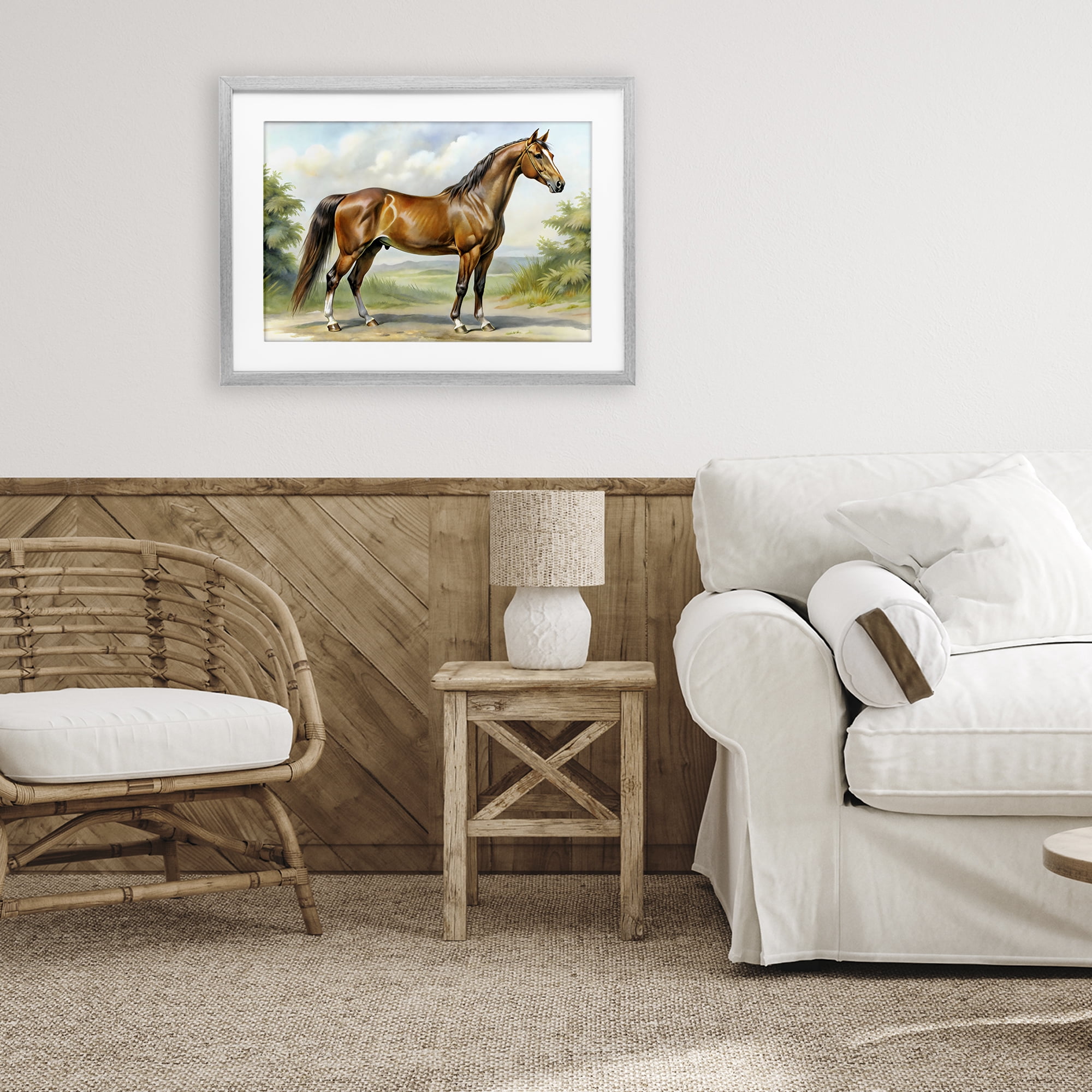 Stupell Industries Majestic Horse in Pastoral Landscape Gray Framed Print Under Glass, design by Creative Studio