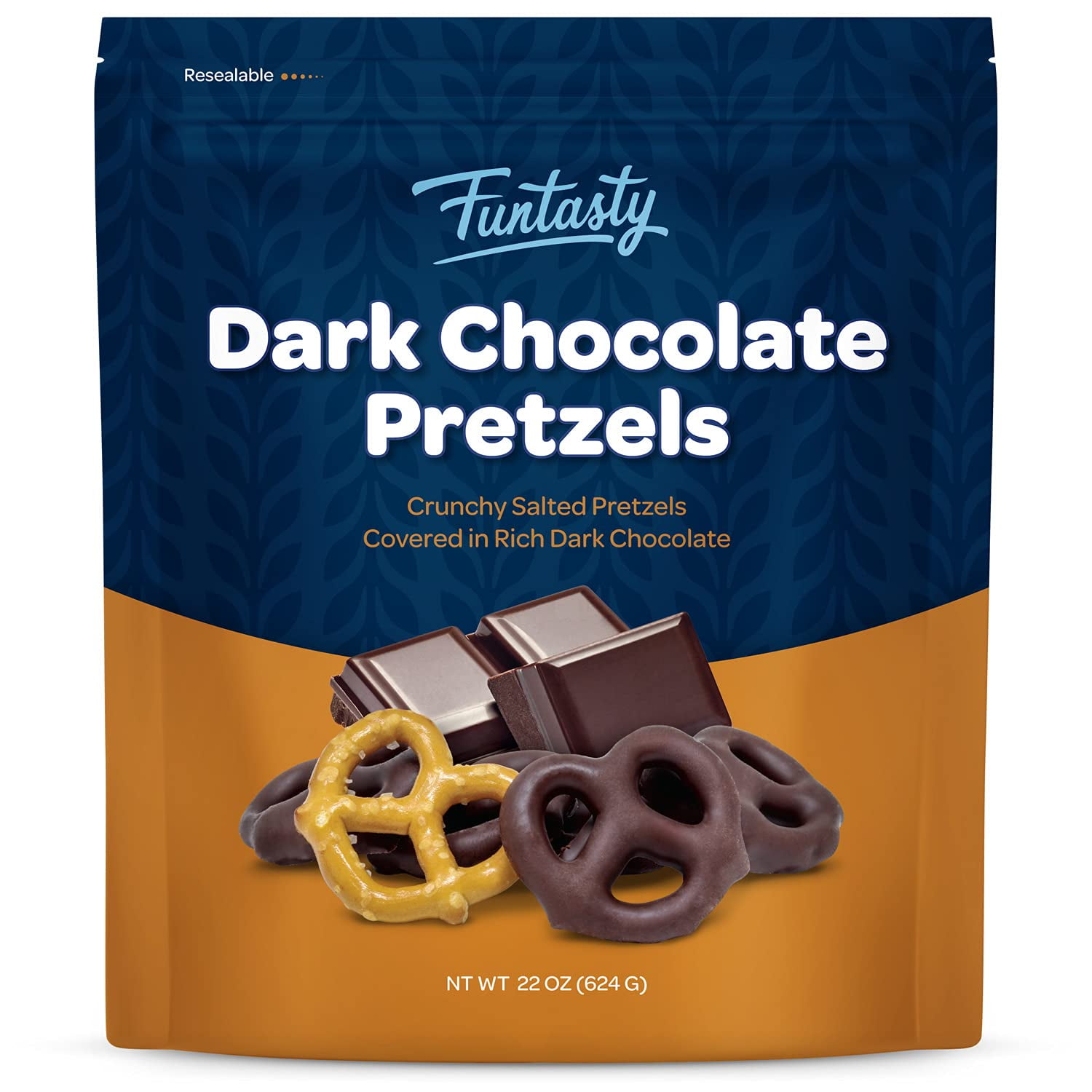 Funtasty Dark Chocolate Covered Pretzels, Sweet & Salty Crunchy Snack, 22 Ounce Bag